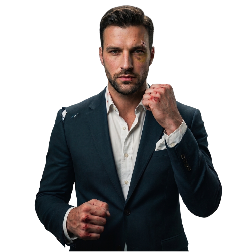 Man in suit ready for battle — bare knuckles reputation management